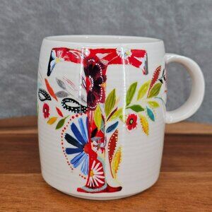 Anthropologie Petal Palette Monogram Mug T Floral Starla Michelle Halfmann 14oz